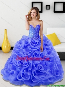 2015 New Style Beading and Rolling Flowers Quinceanera Dresses in Royal Blue