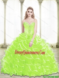2015 New Style Sweetheart Beading and Ruffled Layers Quinceanera Dresses in Green