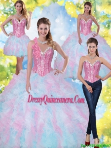 2015 New Style Sweetheart Beading and Ruffles Quinceanera Dresses in Multi Color