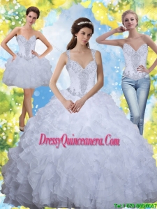 2015 Pretty Beading and Ruffles White Quinceanera Dresses