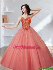2015 Pretty Tulle Beading Sweetheart Quinceanera Dresses in Watermelon