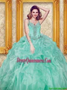 New Style Beading and Ruffles Apple Green Quinceanera Dresses