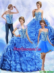 New Style Embroidery and Ruffles Royal Blue Quinceanera Gowns