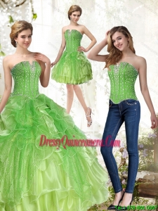 Pretty Green Quince Dresses with Beading and Ruffles