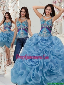 2015 Perfect Appliques and Rolling Flowers Sweet 15 Dresses in Multi Color