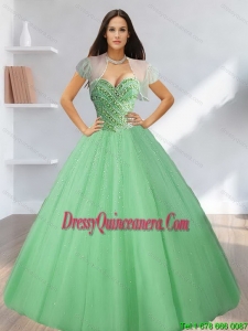 2015 Perfect Sweetheart Beading Tulle Sweet 15 Dresses in Green