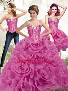 Perfect Fuchsia 2015 Sweet 15 Dresses with Beading and Rolling Flowers