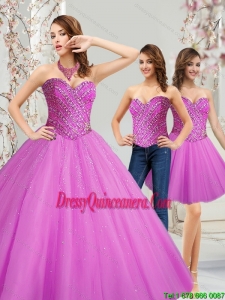 Perfect 2015 Tulle Sweetheart Beading Quinceanera Dresses in Fuchsia