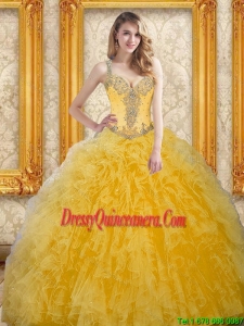 Perfect Beading and Ruffles Sweet 15 Dresses in Yellow