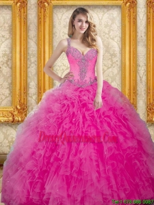 Perfect Hot Pink Dress for Sweet 15 with Beading and Ruffles