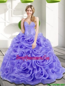 Vintage Beading and Rolling Flowers 2015 Quinceanera Dresses in Lavender