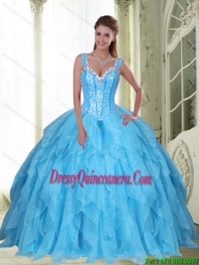 Vintage Beading and Ruffles Baby Blue Sweet Sixteen Dresses for 2015