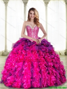 Vintage Multi Color Sweetheart 2015 Quinceanera Dresses with Beading and Ruffles