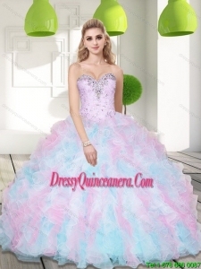 Vintage Sweetheart Beading and Ruffles 2015 Quinceanera Dresses in Multi Color