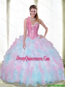 Vintage Sweetheart Beading and Ruffles Multi Color Quinceanera Dresses