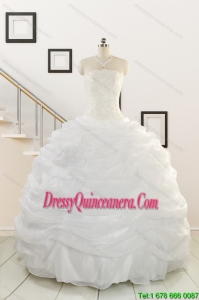 Puffy White Beading Quinceanera Dresses for 2015