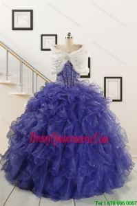2015 Sweetheart Ruffles Purple Quinceanera Dresses with Wraps