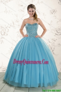 Vintage and Brand New Style Ball Gown Beaded Quinceanera Dress in Baby Blue