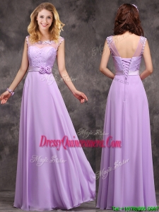 Popular See Through Applique and Laced Dama Dress in Lavender