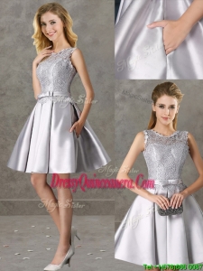 Classical Laced and Bowknot Scoop Dama Dress in Silver
