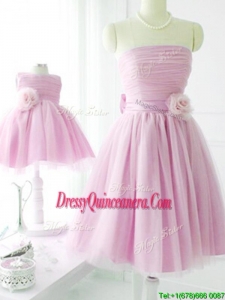 New Arrivals Strapless Baby Pink Dama Dress with Handcrafted Flower