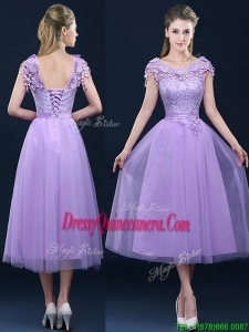 New Style Cap Sleeves Lavender Dama Dress with Lace and Appliques