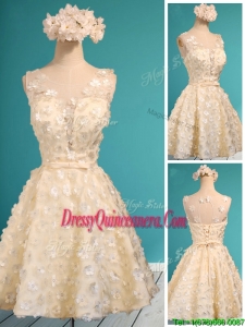 Best Scoop Champagne Short Dama Dress with Appliques and Belt