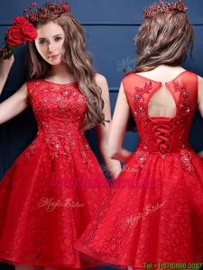 Classical Scoop Red Dama Dress with Appliques and Beading