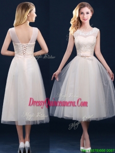 Best Selling See Through Champagne Dama Dress with Appliques and Belt