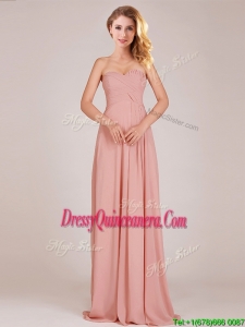 Fashionable Empire Chiffon Ruched Long Dama Dress in Peach