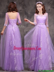 Popular Half Sleeves Lavender Dama Dress with Appliques and Beading