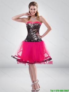 Hot Pink A Line Strapless Camo Dama Dress with Beading for 2015