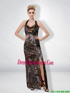 Romantic 2015 Column Halter Top Camo Dama Dresses with High Slit