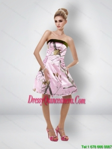 Comfortable Short Strapless Baby Pink Camo Dama Dresses