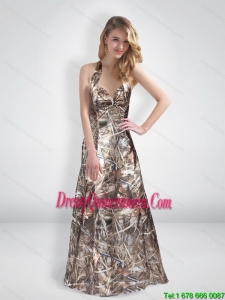 Elegant A Line Halter Top Multi Color Camo Dama Dresses with Brush Train