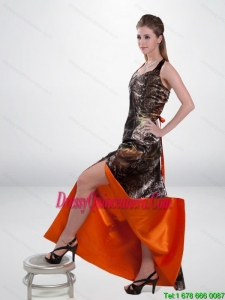 Luxurious Column Halter Top Camo Dama Dresses with High Slit