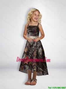 Elegant A Line Straps Tea Length Camo Little Girl Pageant Dreses with Beading