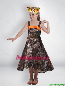 Elegant High Low Straps Camo Little Girl Pageant Dreses with Sashes