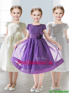 Wonderful Scoop Short Sleeves Little Girl Pageant Dress with Appliques and Lace