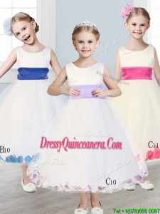 New Scoop Tulle Little Girl Pageant Dress with Sashes and Appliques
