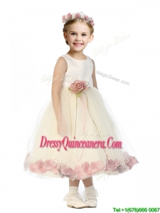 Popular Scoop Tulle Little Girl Pageant Dress with Hand Made Flowers and Appliques