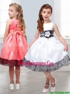 Popular Scoop White Little Girl Pageant Dress with Hand Made Flowers and Lace