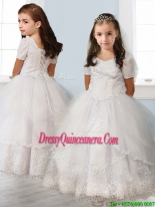 Best Square Short Sleeves White Mini Quinceanera Dress with Beading and Appliques