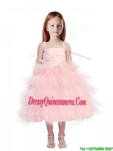 Discount Spaghetti Straps Beading and Ruffled Layers Little Girl Pageant Dress in Pink