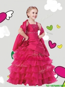 Gorgeous Straps Little Girl Pageant Dress with Ruffled Layers and Hand Made Flowers