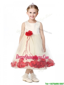 Best Scoop Mini Quinceanera Dress with Red Hand Made Flowers