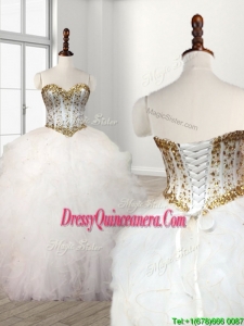 Visible Boning Beaded Bodice and Ruffled Quinceanera Dress in White
