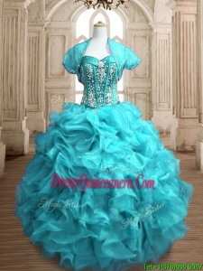 Popular Beaded and Ruffled Organza Quinceanera Dress in Teal
