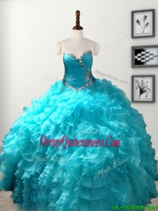 Low Price Beaded and Ruffled Organza Quinceanera Gown in Baby Blue
