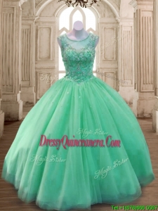 Best See Through Scoop Green Sweet 16 Dress with Beading